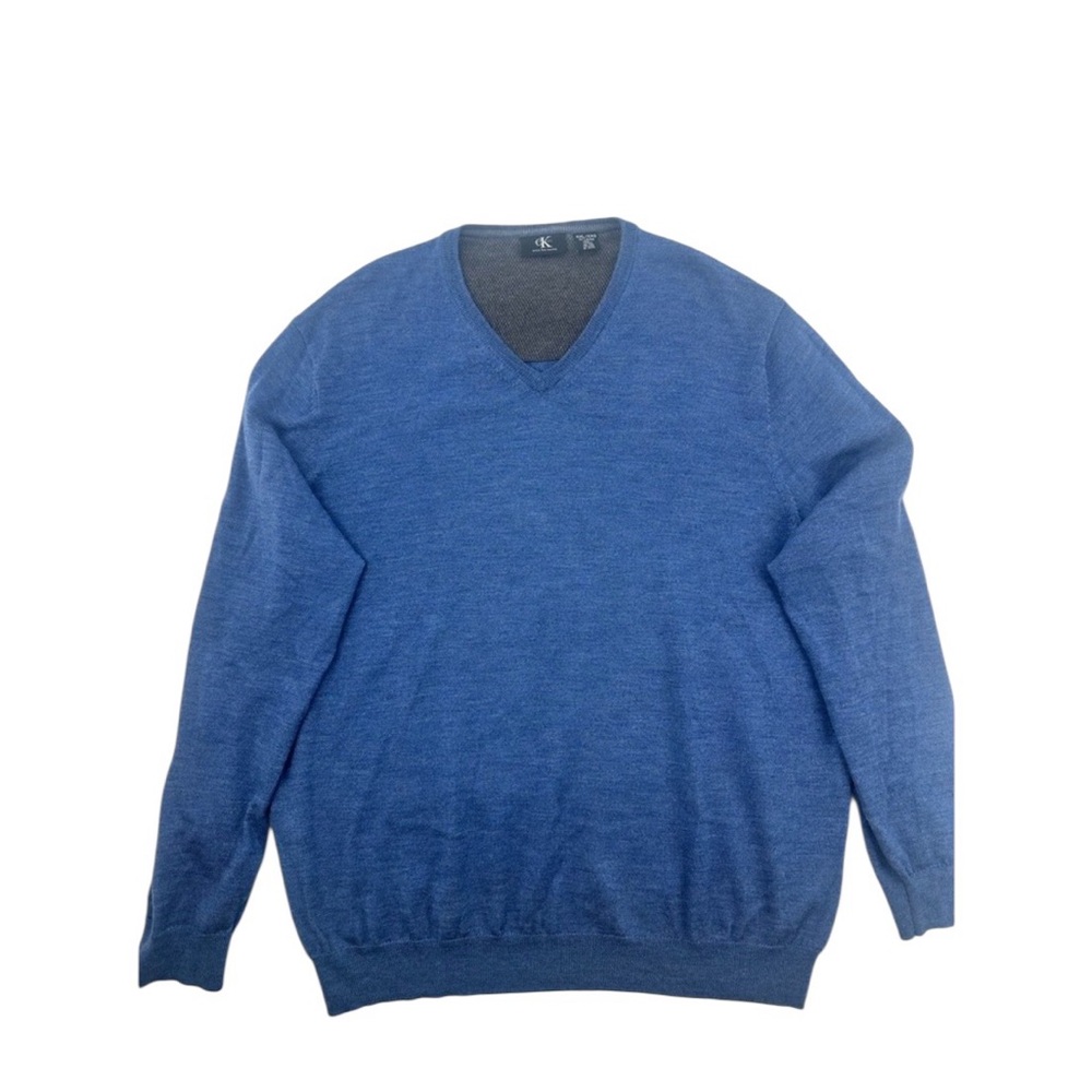 Calvin Klein Sweater Mens‎ 2XL Blue 100% Extra Fine  Merino Wool